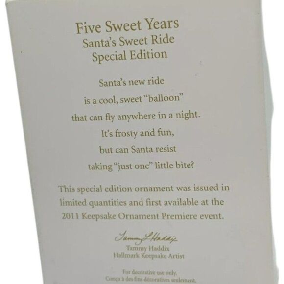 Hallmark Keepsake 2011 Five Sweet Years Santa's Sweet Ride Special Edition - Picture 8 of 9